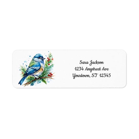 Blauwe vogel met Kerstmis Etiket (Voorkant)