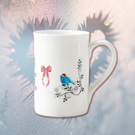 Blauwe vogel met Kerstmis Porselein Kop