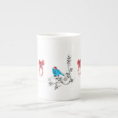Blauwe vogel met Kerstmis Porselein Kop (Voorkant)