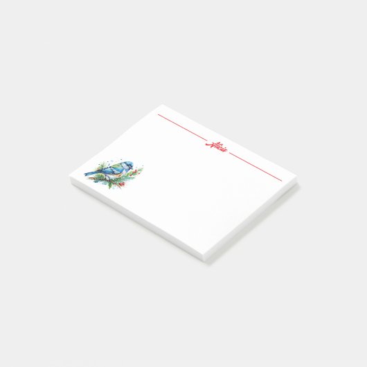 Blauwe vogel met Kerstmis Post-it® Notes (Schuin)