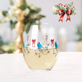 Blauwe vogel met Kerstmis Wijnglas Zonder Voet