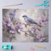 Blauwe vogel met paarse bloemen Decoupage Tissuepapier (Craft)