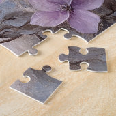 Blauwe vogel met paarse bloemen legpuzzel (Zijkant)