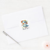 Blauwe Vogel met Pet en Bloem Dank U Ronde Sticker (Envelop)