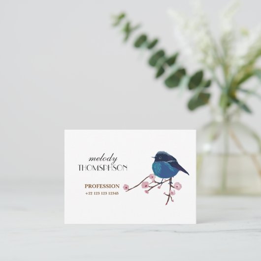 Blauwe vogel Mighty, standaardmatte Visitekaartje (Staand voorkant)