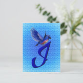 Blauwe Vogel Monogram Eerste I Elegant Briefkaart (Staand voorkant)