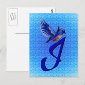 Blauwe Vogel Monogram Eerste I Elegant Briefkaart (Voorkant / Achterkant)