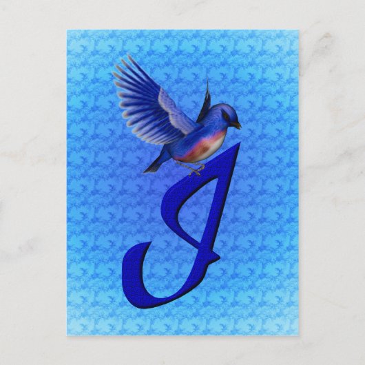 Blauwe Vogel Monogram Eerste I Elegant Briefkaart (Voorkant)