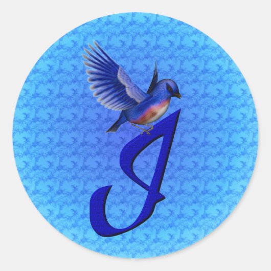 Blauwe Vogel Monogram Eerste I Elegant Ronde Sticker (Voorkant)