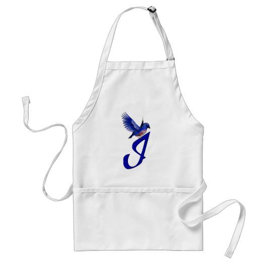 Blauwe Vogel Monogram Eerste I Elegant Standaard Schort (Voorkant)