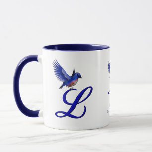 Blauwe Vogel Monogram Eerste L Elegant Gepersonali Mok