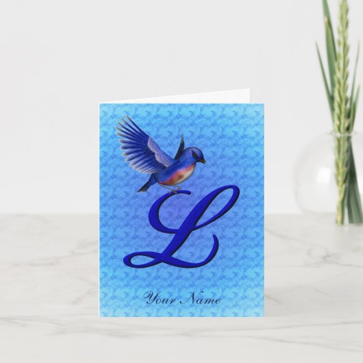 Blauwe Vogel Monogram Eerste L Persoonlijk Notitiekaartje (Voorkant)
