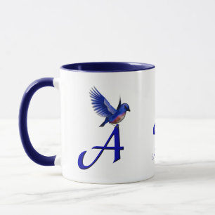 Blauwe Vogel Monogram Eerste Letter A Elegant Pers Mok