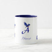Blauwe Vogel Monogram Eerste Letter A Elegant Pers Mok (Midden)