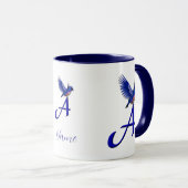Blauwe Vogel Monogram Eerste Letter A Elegant Pers Mok (Voorkant rechts)
