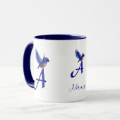 Blauwe Vogel Monogram Eerste Letter A Elegant Pers Mok (Voorkant links)