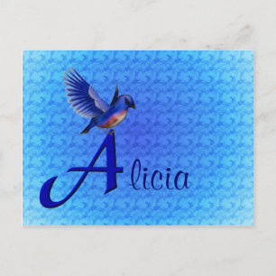 Blauwe Vogel Monogram Eerste Letter A Naam Geperso Briefkaart