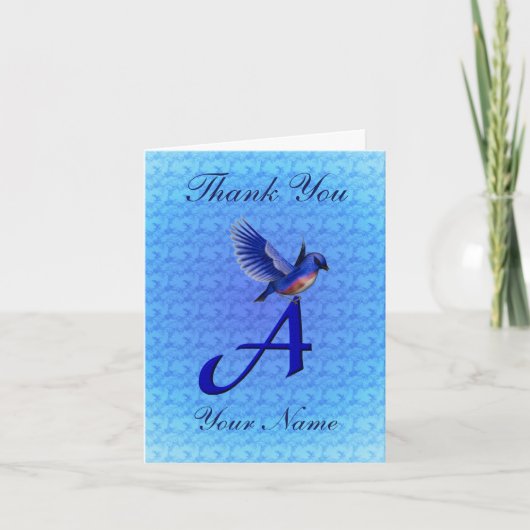 Blauwe Vogel Monogram Eerste Letter A Persoonlijk Bedankkaart (Voorkant)
