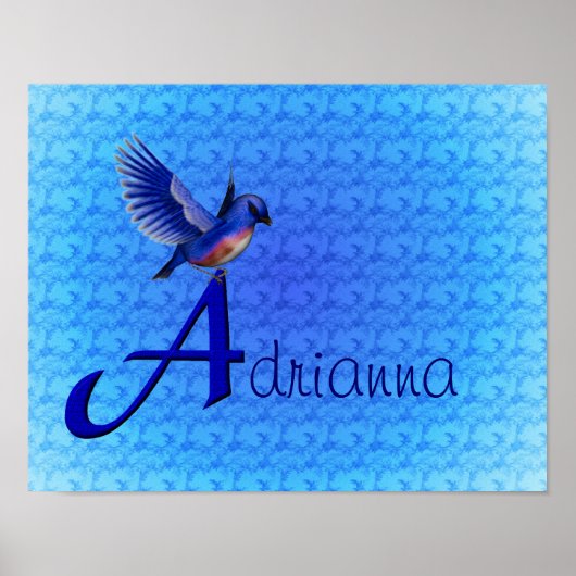 Blauwe Vogel Monogram Eerste Letter A Persoonlijk Poster (Voorkant)
