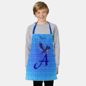 Blauwe Vogel Monogram Eerste Letter A Persoonlijk Schort (Gedragen)