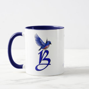 Blauwe Vogel Monogram Eerste Letter B Elegant Pers Mok