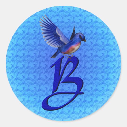 Blauwe Vogel Monogram Eerste Letter B Elegant Ronde Sticker (Voorkant)