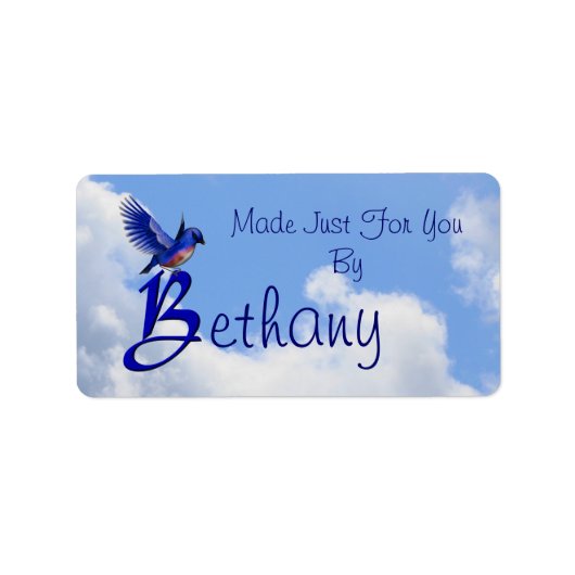 Blauwe Vogel Monogram Eerste Letter B Handgemaakt  Etiket (Voorkant)