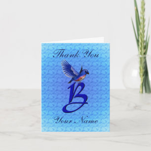 Blauwe Vogel Monogram Eerste Letter B Persoonlijk Bedankkaart