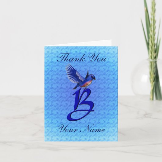 Blauwe Vogel Monogram Eerste Letter B Persoonlijk Bedankkaart (Voorkant)