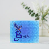 Blauwe Vogel Monogram Eerste Letter B Persoonlijk Briefkaart (Staand voorkant)
