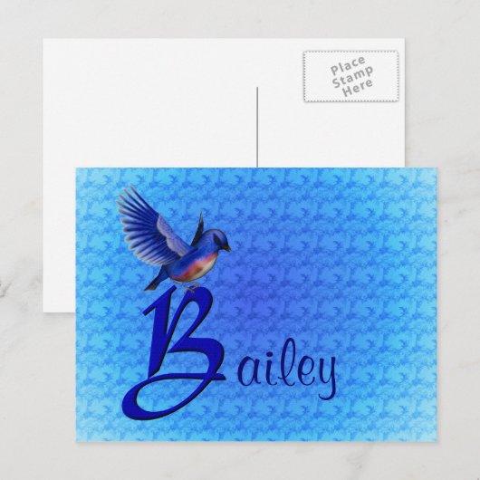 Blauwe Vogel Monogram Eerste Letter B Persoonlijk Briefkaart (Voorkant / Achterkant)