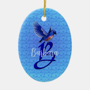 Blauwe Vogel Monogram Eerste Letter B Persoonlijk Keramisch Ornament