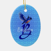 Blauwe Vogel Monogram Eerste Letter B Persoonlijk Keramisch Ornament (Achterkant)