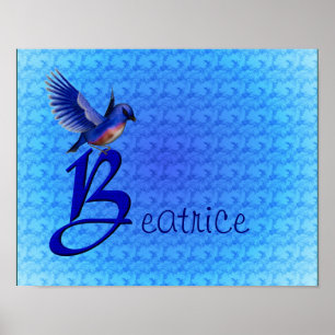 Blauwe Vogel Monogram Eerste Letter B Persoonlijk Poster