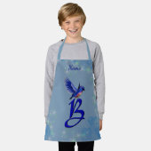 Blauwe Vogel Monogram Eerste Letter B Persoonlijk Schort (Gedragen)