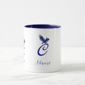 Blauwe Vogel Monogram Eerste Letter C Elegant Pers Mok (Midden)
