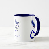 Blauwe Vogel Monogram Eerste Letter C Elegant Pers Mok (Voorkant rechts)