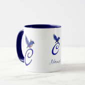 Blauwe Vogel Monogram Eerste Letter C Elegant Pers Mok (Voorkant links)