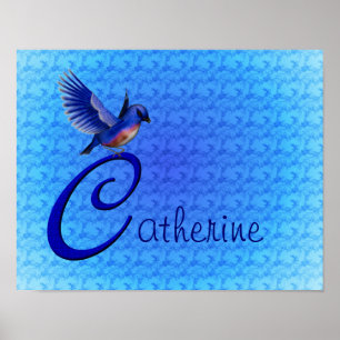 Blauwe Vogel Monogram Eerste Letter C Gepersonalis Poster