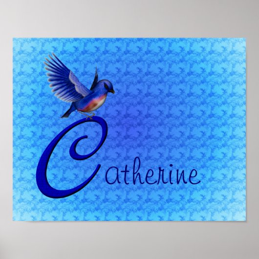 Blauwe Vogel Monogram Eerste Letter C Gepersonalis Poster (Voorkant)