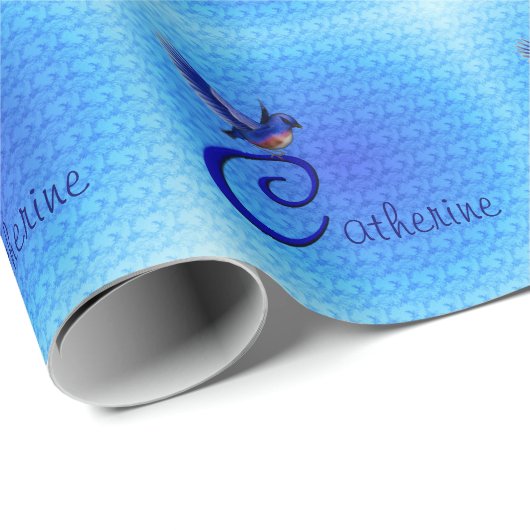 Blauwe Vogel Monogram Eerste Letter C Persoonlijk Cadeaupapier (Rol Hoek)