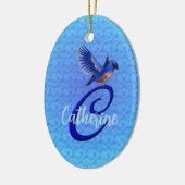 Blauwe Vogel Monogram Eerste Letter C Persoonlijk Keramisch Ornament (Links)