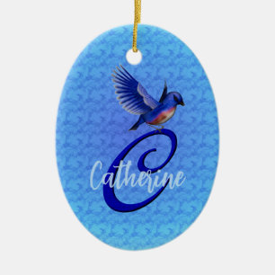 Blauwe Vogel Monogram Eerste Letter C Persoonlijk Keramisch Ornament