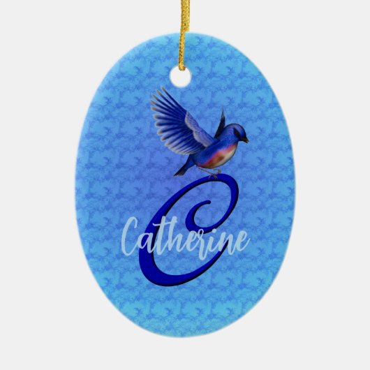 Blauwe Vogel Monogram Eerste Letter C Persoonlijk Keramisch Ornament (Voorkant)