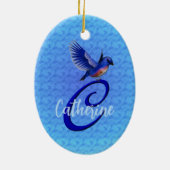 Blauwe Vogel Monogram Eerste Letter C Persoonlijk Keramisch Ornament (Achterkant)