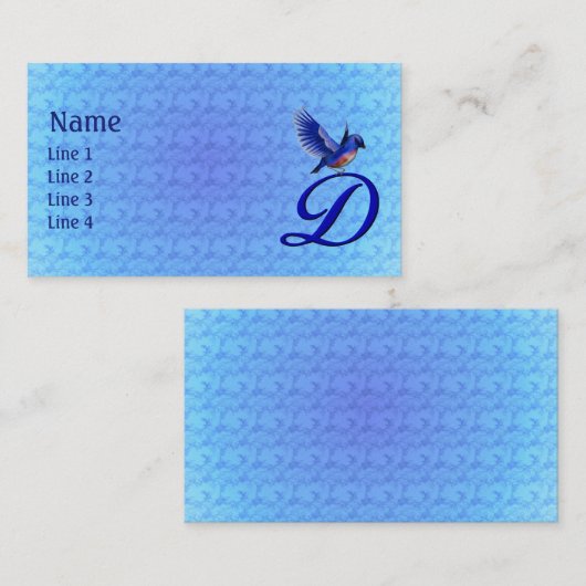 Blauwe Vogel Monogram Eerste Letter D Elegant Visitekaartje (Voorkant / Achterkant)