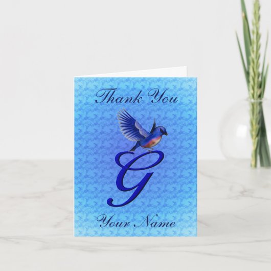 Blauwe Vogel Monogram Eerste Letter G Persoonlijk Bedankkaart (Voorkant)