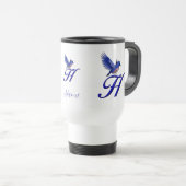 Blauwe Vogel Monogram Eerste Letter H Elegant Pers Reisbeker (Voorkant rechts)