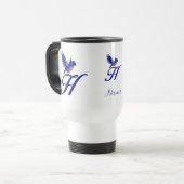 Blauwe Vogel Monogram Eerste Letter H Elegant Pers Reisbeker (Voorkant links)