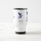 Blauwe Vogel Monogram Eerste Letter H Elegant Pers Reisbeker (Center)